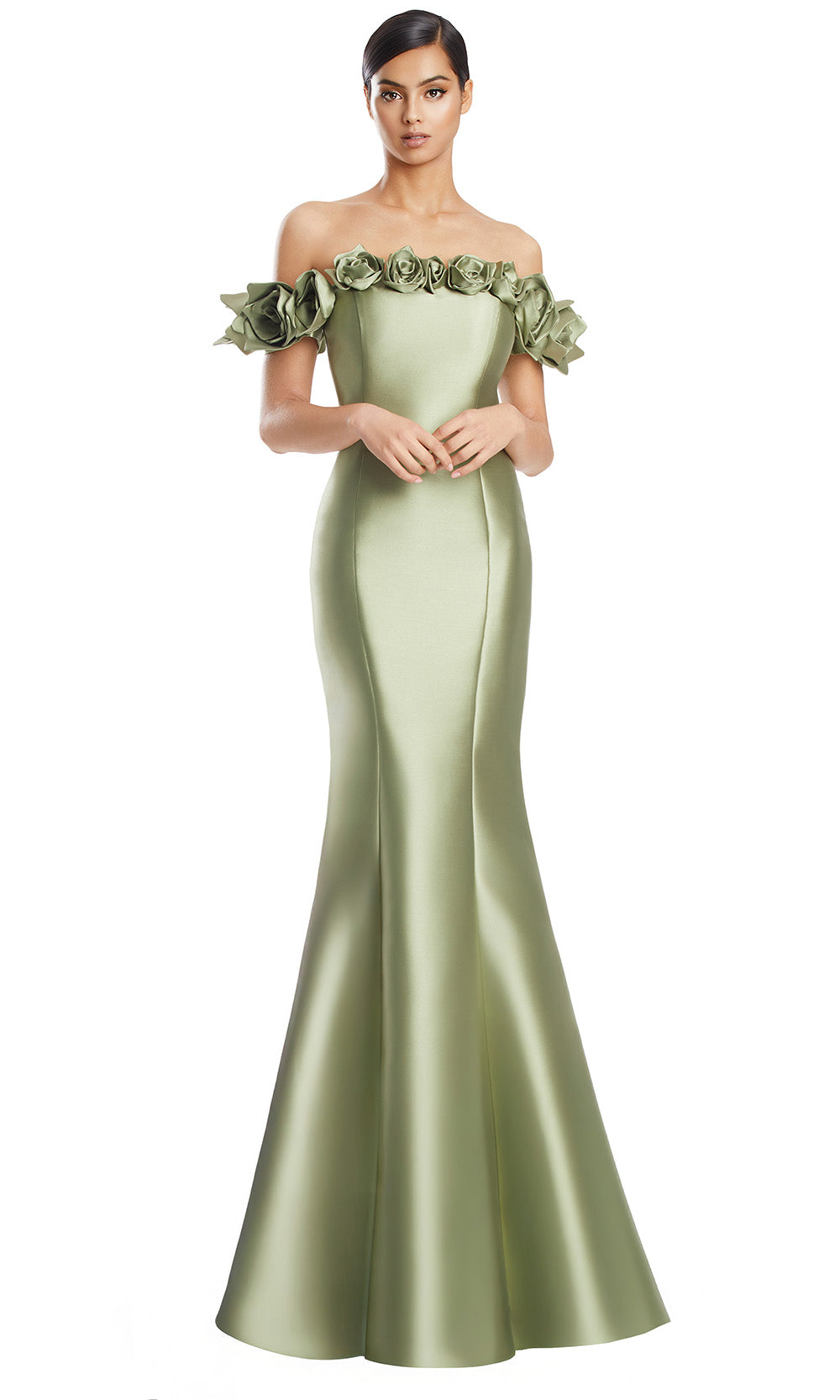 Off-Shoulder Long Floral Gown by Alexander by Daymor 3217S26 in Olive