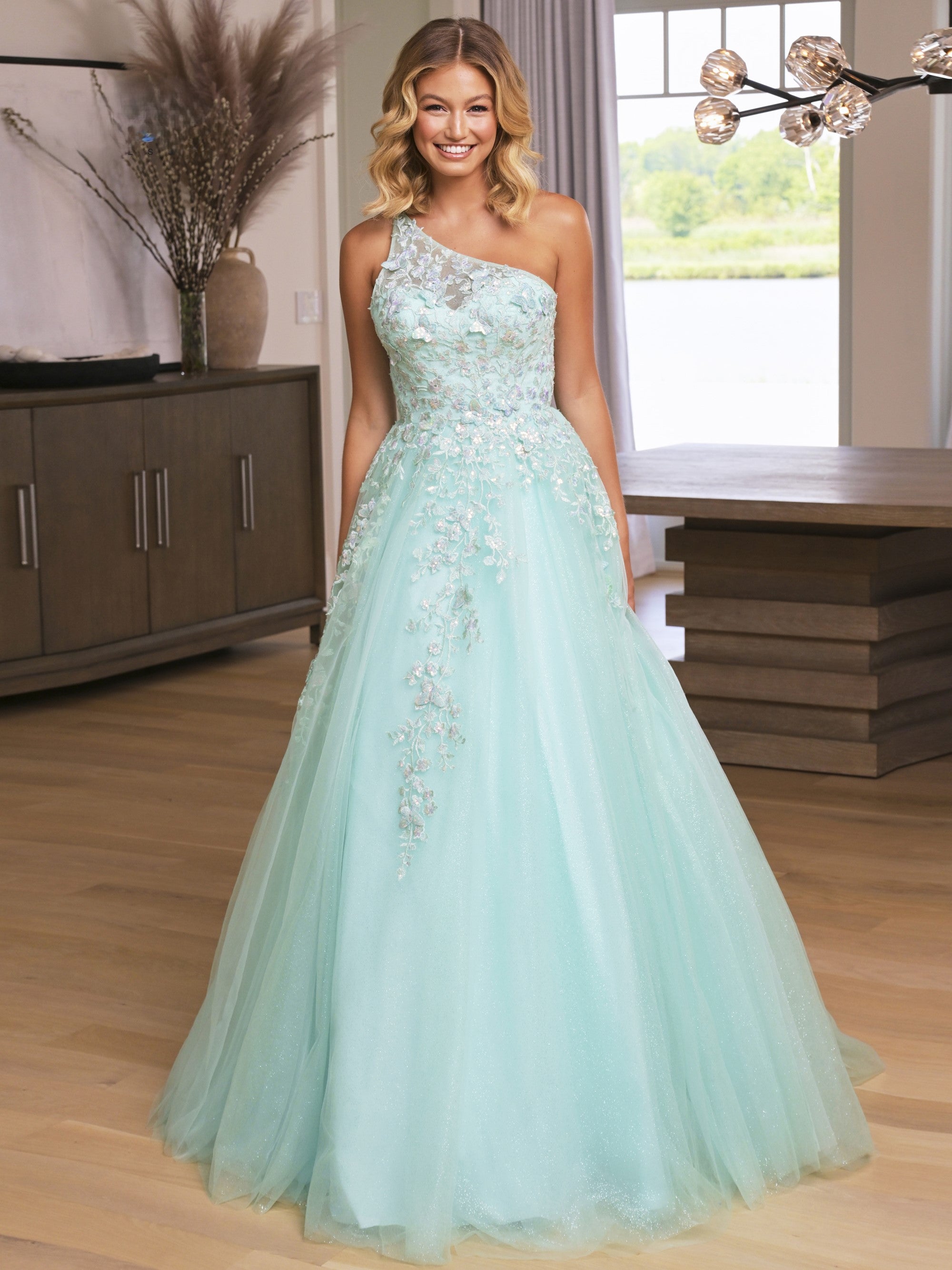Prom Dresses Prom Long One Shoulder Ball Gown Mint