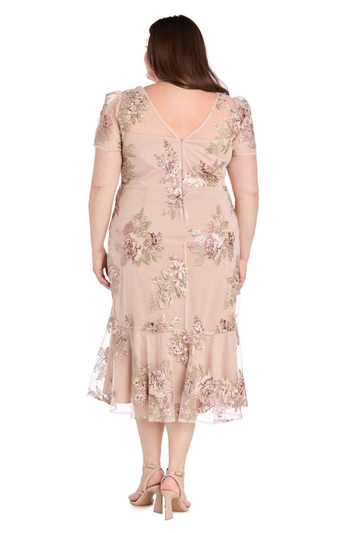 R&M Richards 3218W Plus Size Floral Midi Cocktail Dress