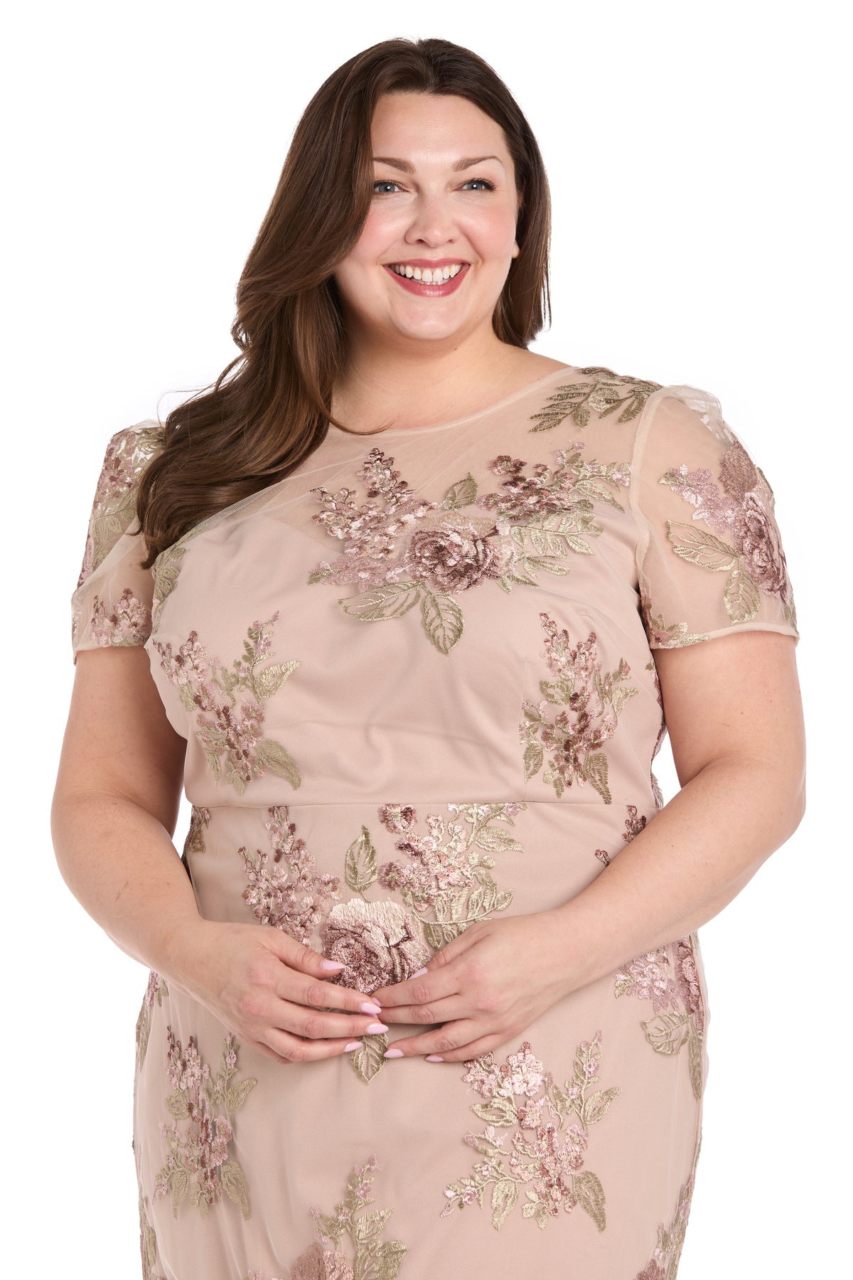 R&M Richards 3218W Plus Size Floral Midi Cocktail Dress