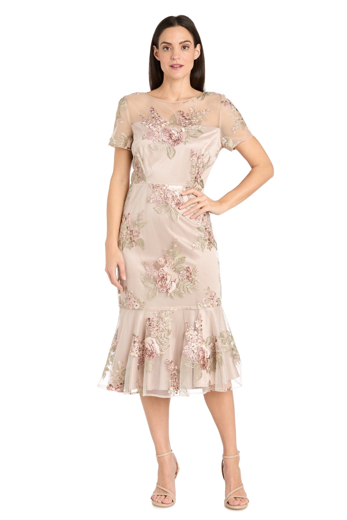 R&M Richards 3218 Short Floral Mother of the Bride Cocktail Midi Dress
