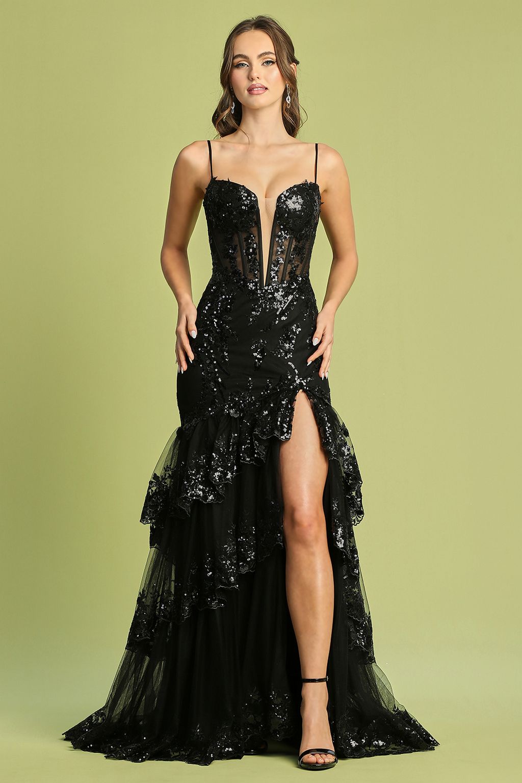 Adora 3219 Prom Applique Corset Long Fitted Formal Dress