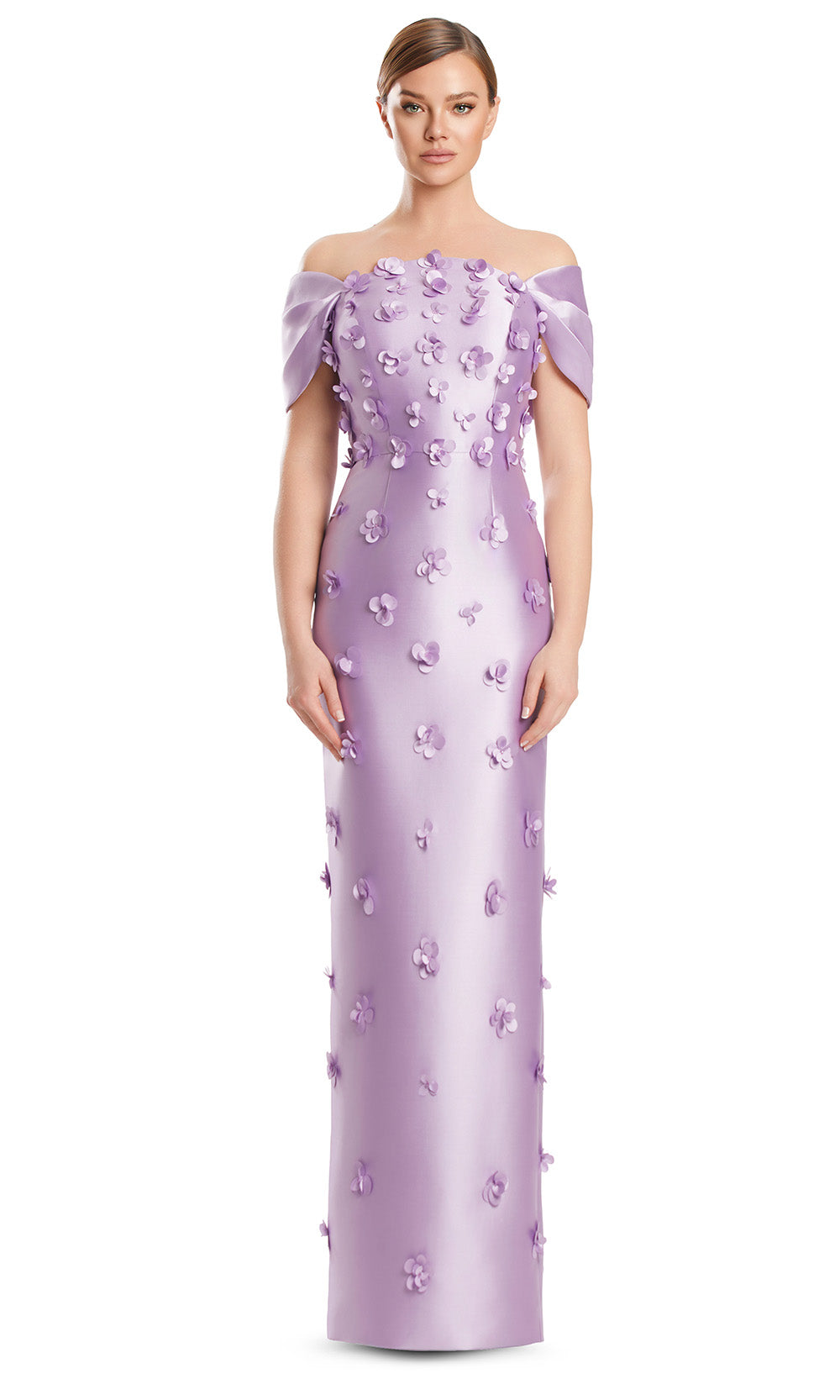 Off-Shoulder Long Satin Evening Gown by Alexander by Daymor 3220S26 in Lilac