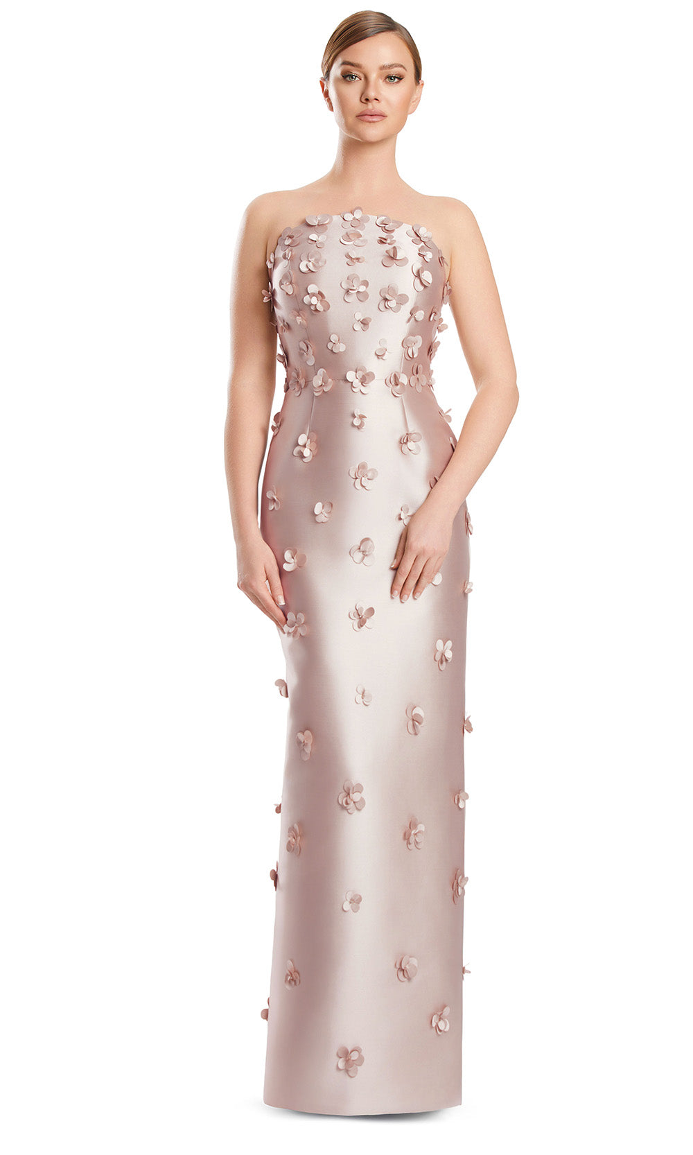 Off-Shoulder Long Satin Evening Gown by Alexander by Daymor 3220S26 in Silver Peony