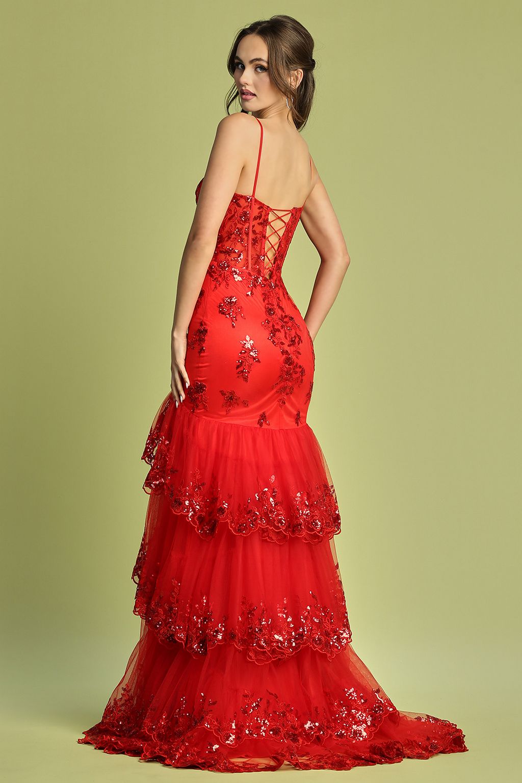 Adora Design 3221 Formal Long Applique Tiered Slit Prom Dress