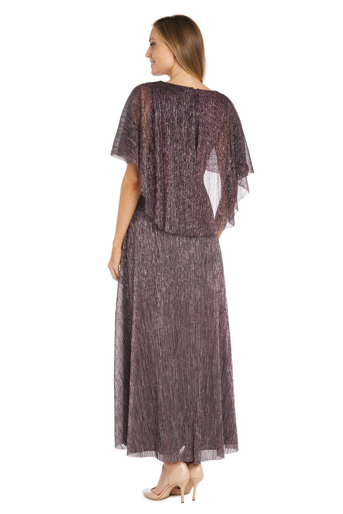 R&M Richards 3222 Long Metallic Pleated Formal Dress