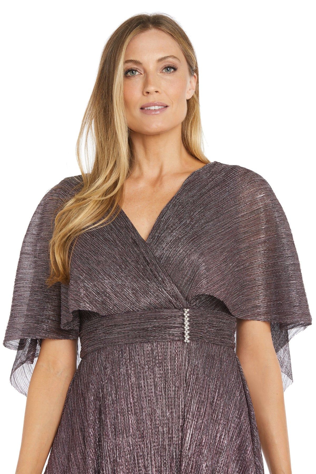 R&M Richards 3222 Long Metallic Pleated Formal Dress