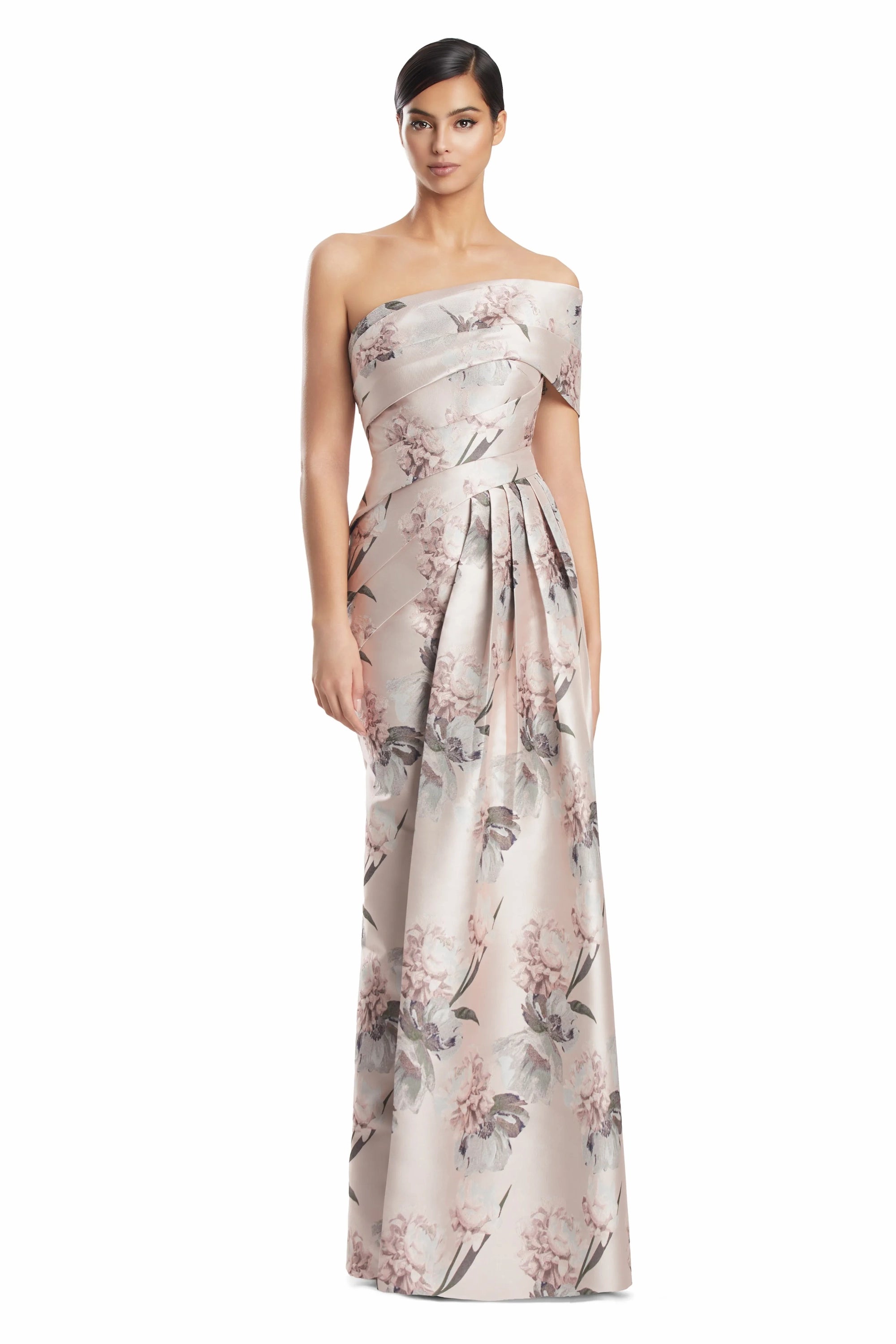 One-Shoulder Long Floral Jacquard Gown by Alexander by Daymor 3223S26 in Quartz/Multi