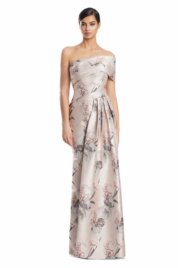 One-Shoulder Long Floral Jacquard Gown by Alexander by Daymor 3223S26