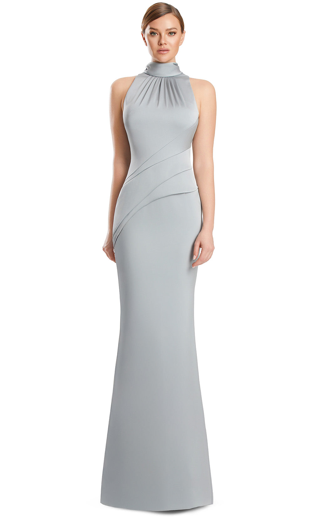 High Neck Long Crepe Evening Gown by Alexander by Daymor 3225S26 in Silver Mint