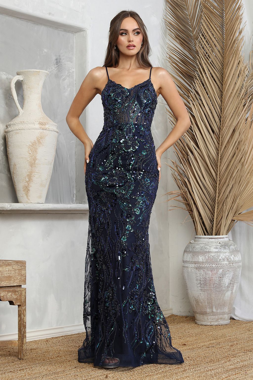 Adora Design 3225 Beaded Spaghetti Strap Fitted Formal Prom Gown | Formal Dress Shops Emerald / 3XL Adora Design 3225 Beaded Spaghetti Strap Fitted Formal Prom Gown | Formal Dress Shops Emerald / 3XL