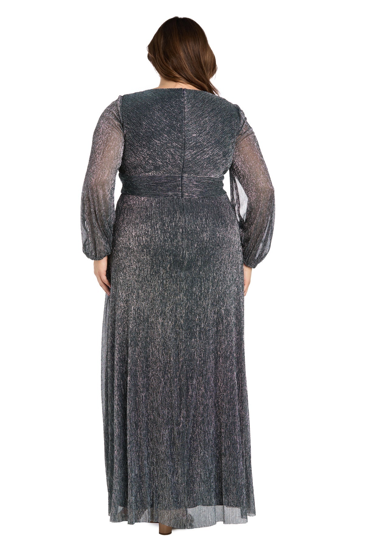 R&M Richards 3228W Plus Size Long Sleeve Metallic Formal Dress