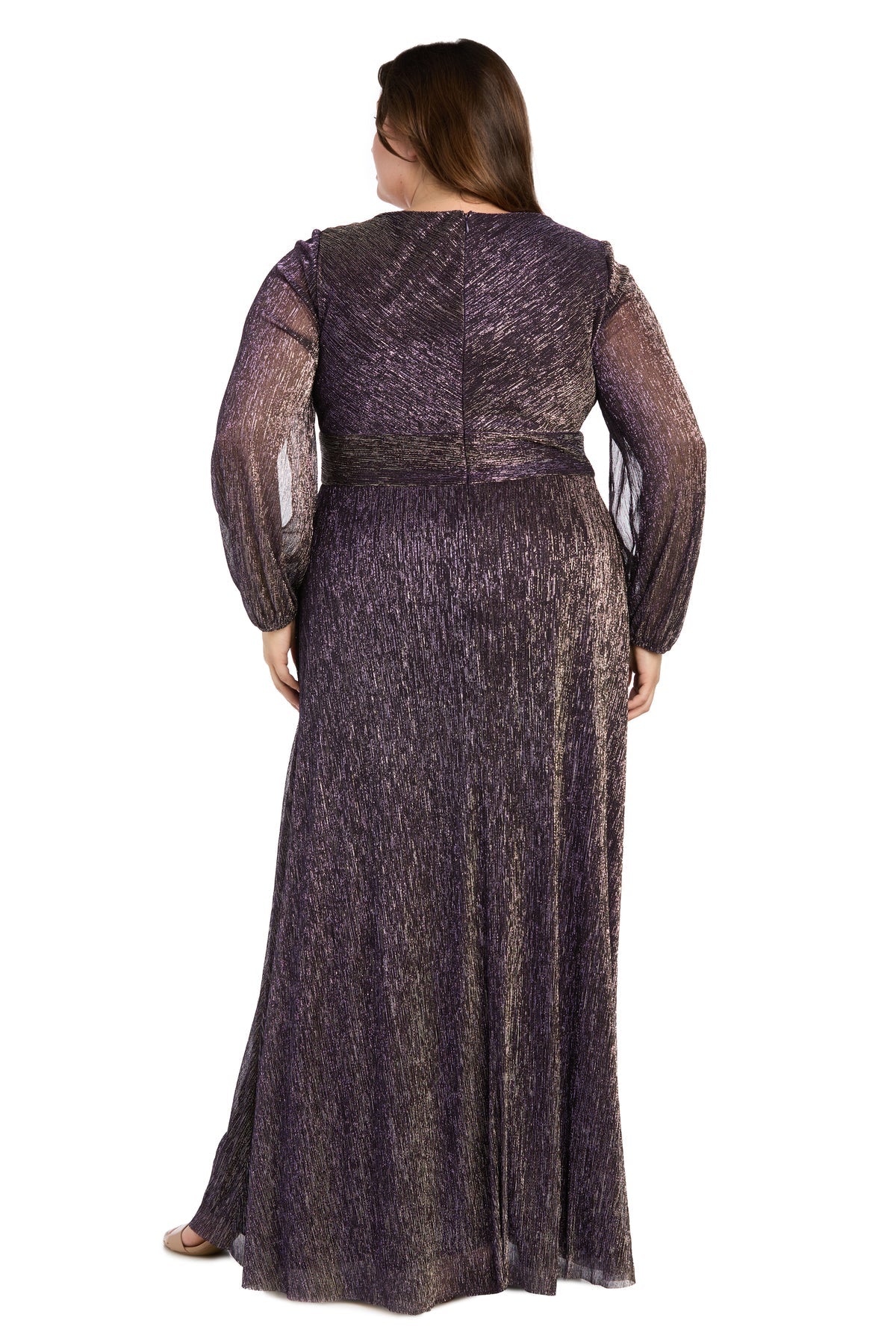 R&M Richards 3228W Plus Size Long Sleeve Metallic Formal Dress