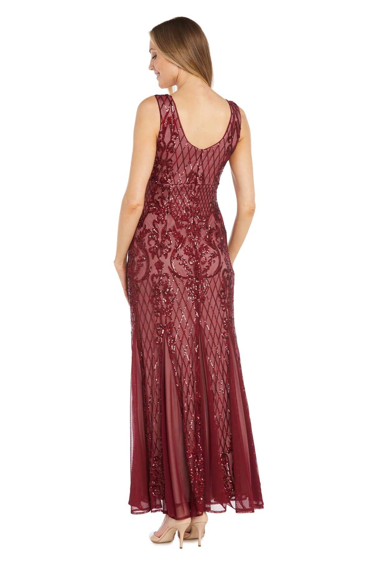 Formal Dresses Beaded Long Formal Dress  Ruby/Nude