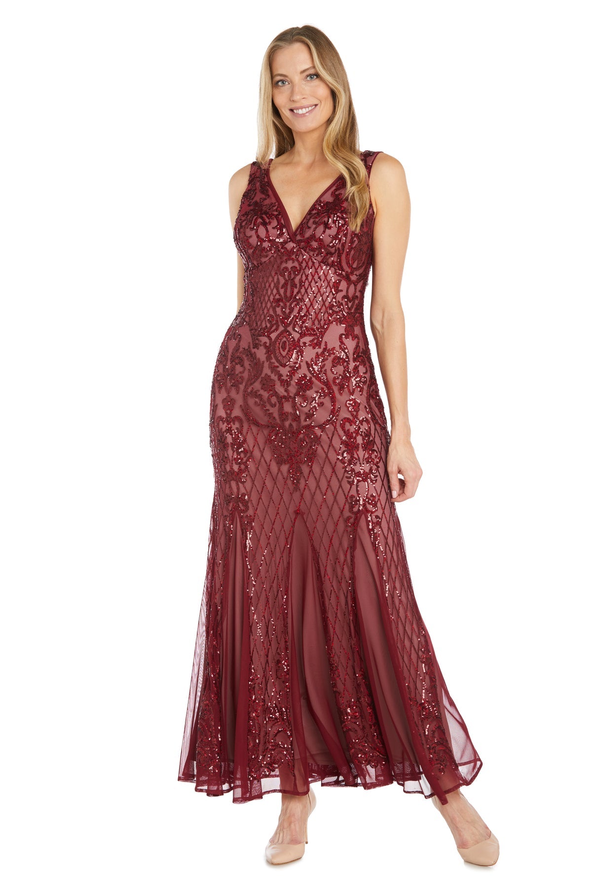 Long Beaded Dress Formal Petite Evening R&M Richards 3229P