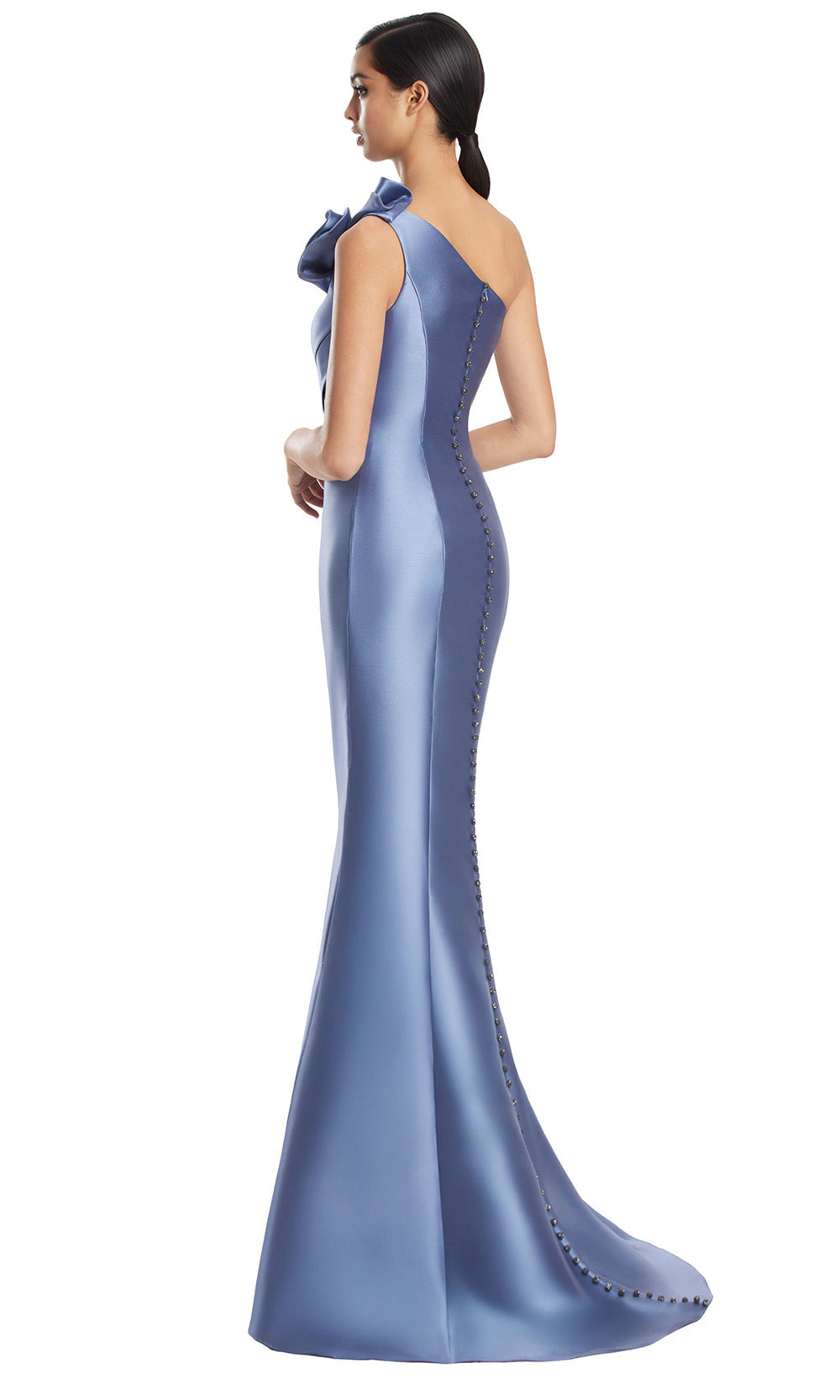 One Shoulder Long Satin Evening Gown by Alexander by Daymor 3230S26 in Delphi Blue