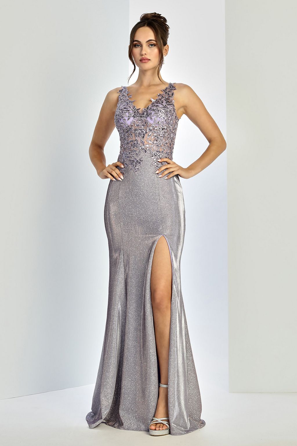 Adora Design 3230 Long Glitter Satin Fitted Formal Prom Gown | Formal Dress Shops Rose Gold / 3XL Adora Design 3230 Long Glitter Satin Fitted Formal Prom Gown | Formal Dress Shops Rose Gold / 3XL