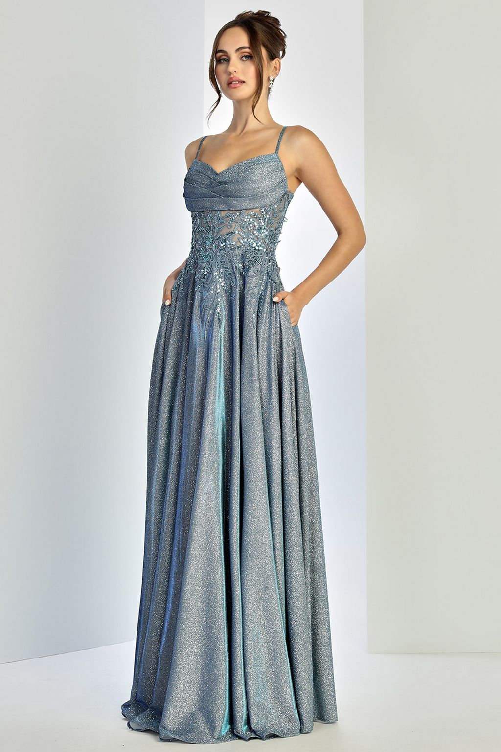 Adora 3232 A Line Gltter Long Sequin Prom Formal Dress