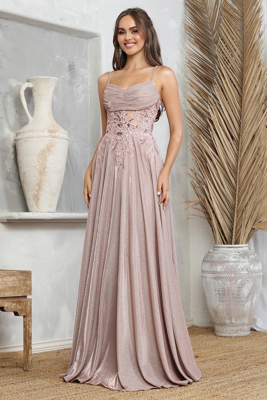 Adora Design 3232 Glitter Satin Spaghetti Strap A-Line Prom Gown - Silver / 2XL Adora Design 3232 Glitter Satin Spaghetti Strap A-Line Prom Gown - Silver / 2XL