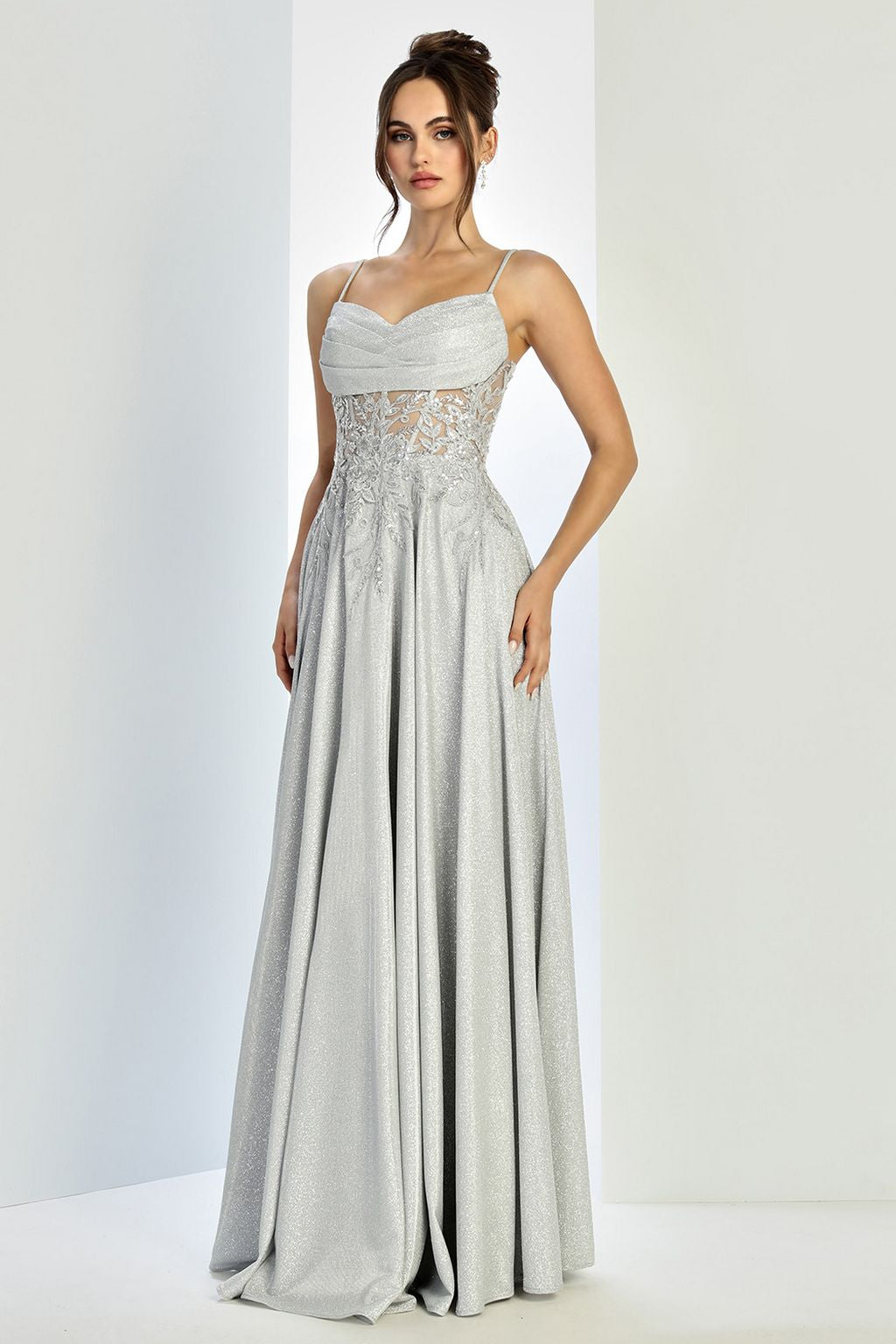grey and white formal dress Adora 3232 A Line Gltter Long Sequin Prom Formal Dress – The Dress Outlet