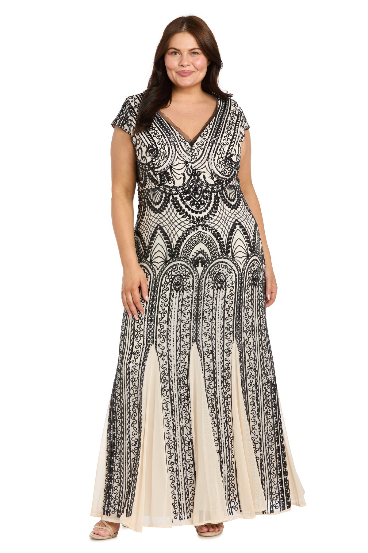 V-Neck Floor-Length Mesh Formal Sheath/Column R&M Richards 3235W