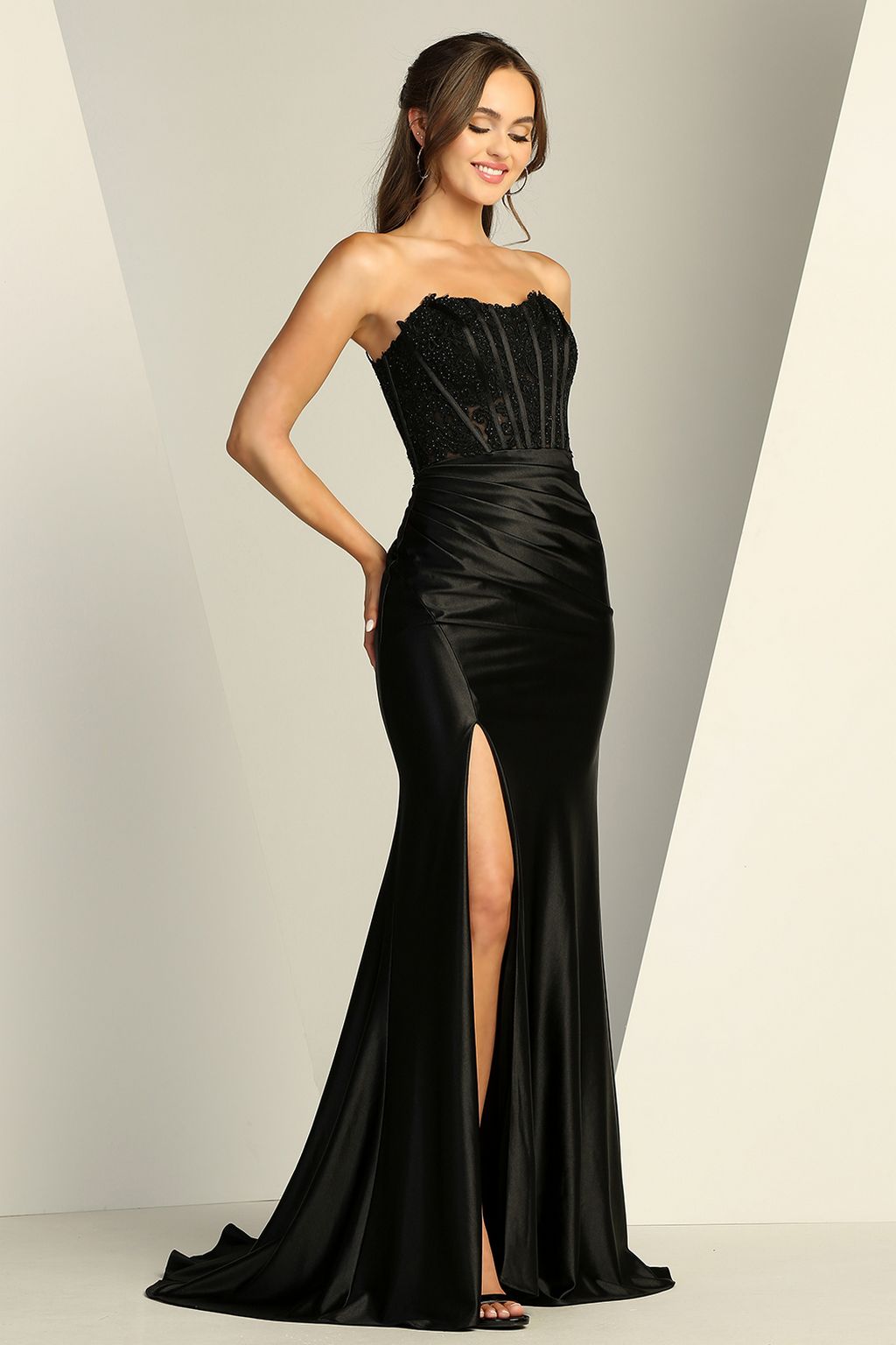Adora 3235 Long Formal Lace Slit Prom Dress