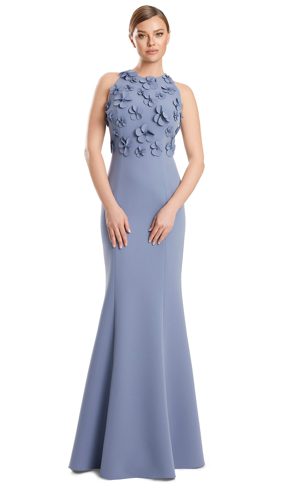 Halter Floor-Length Floral AppliquÃ© Gown by Alexander by Daymor 3235S26 in Delphi Blue