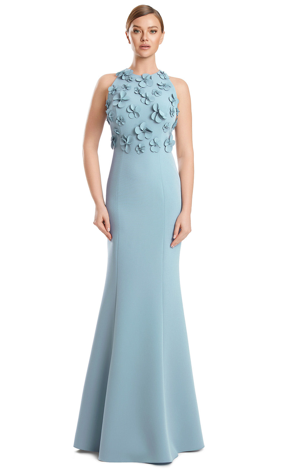 Halter Floor-Length Floral AppliquÃ© Gown by Alexander by Daymor 3235S26 in Glacier Blue