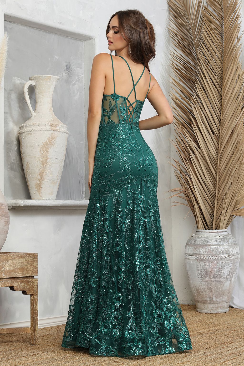Prom Dresses Long Lace Formal Fitted Evening Prom Dress  Emerald