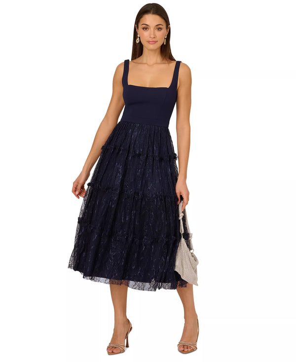 Adrianna Papell ADAE212024 A Line Midi Cocktail Dress
