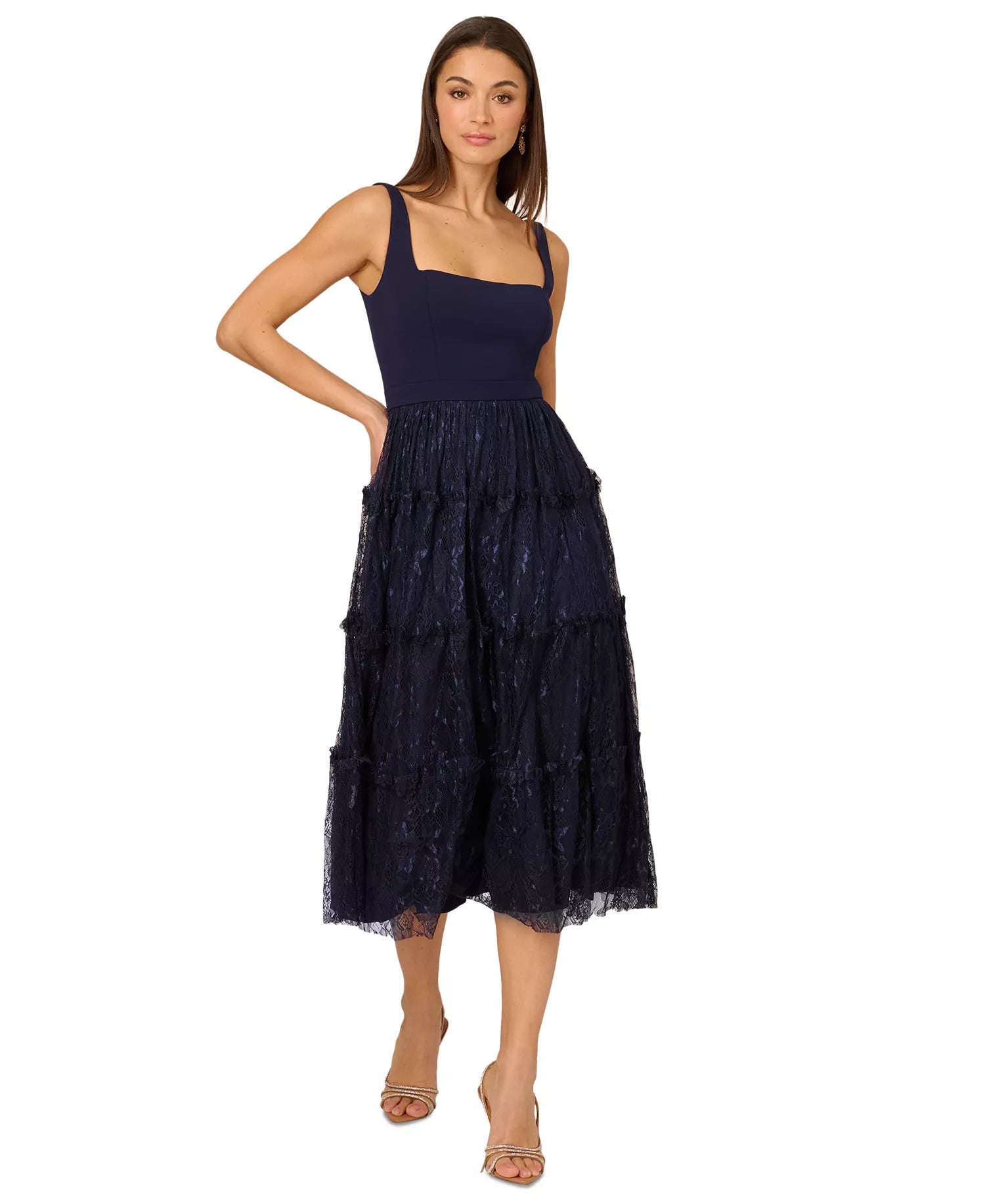 Square Midi Lace Occasion A-Line Adrianna Papell ADAE212024