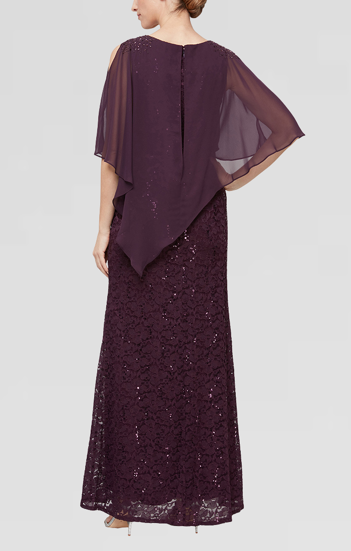 SL Fashions 9213121 Petite Long Lace Dress – The Dress Outlet