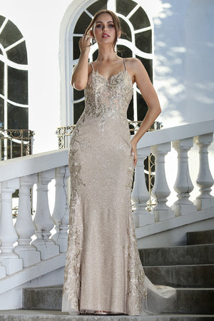 Adora Design 3241 Glitter Long Fitted Formal Applique Prom Dress