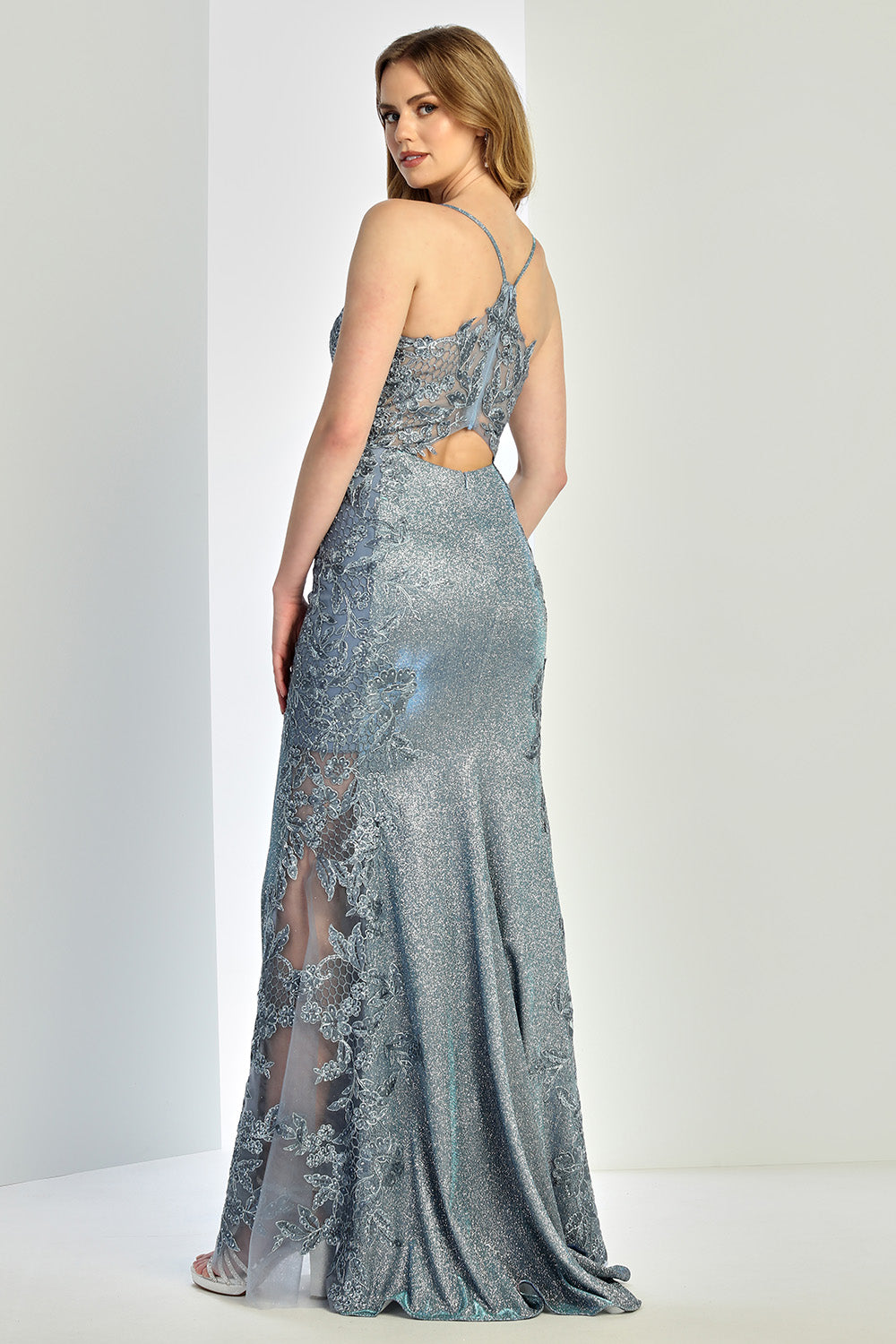 Adora Design 3241 Glitter Long Fitted Formal Applique Prom Dress