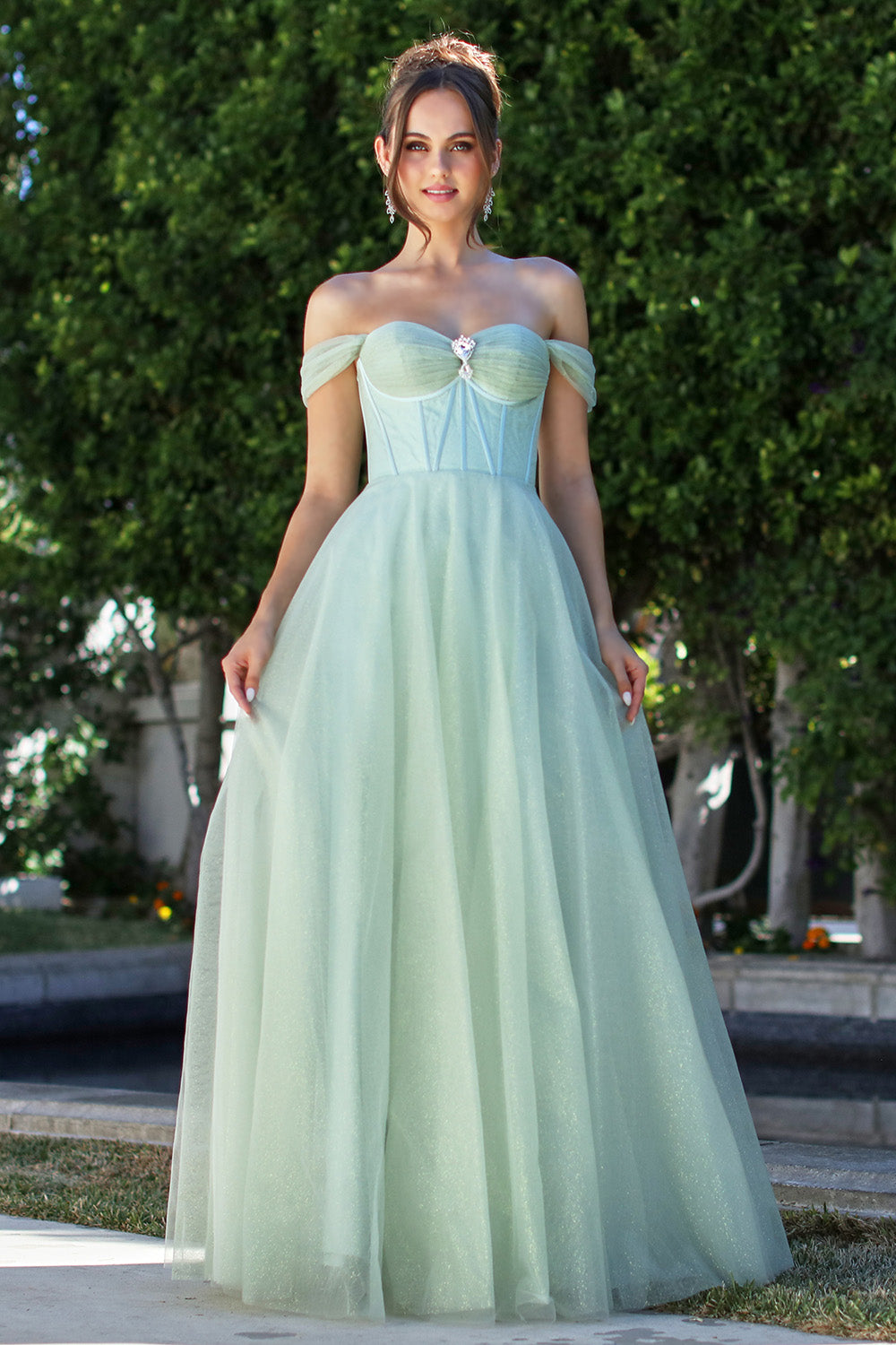 Prom Dresses Prom Long A Line Corset Glitter Formal Dress Sage