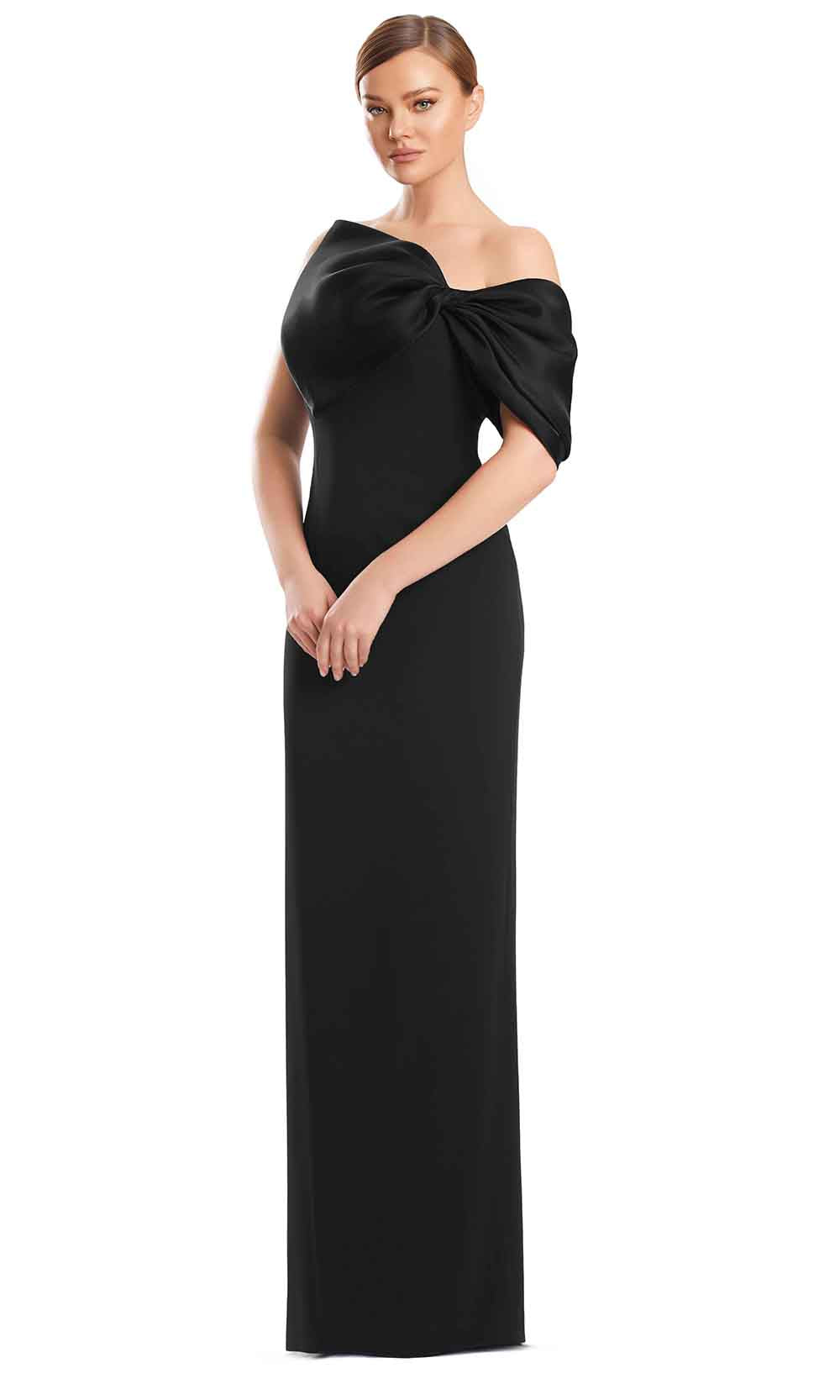 Off-Shoulder Long Satin Evening Gown by Alexander by Daymor 3248S26 in Black