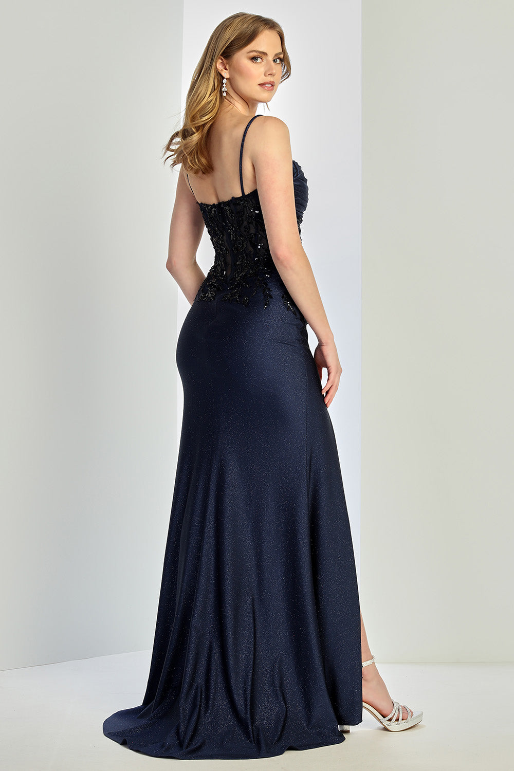 Adora Design 3250 Fitted Slit Long Formal Glitter Corset Prom Dress