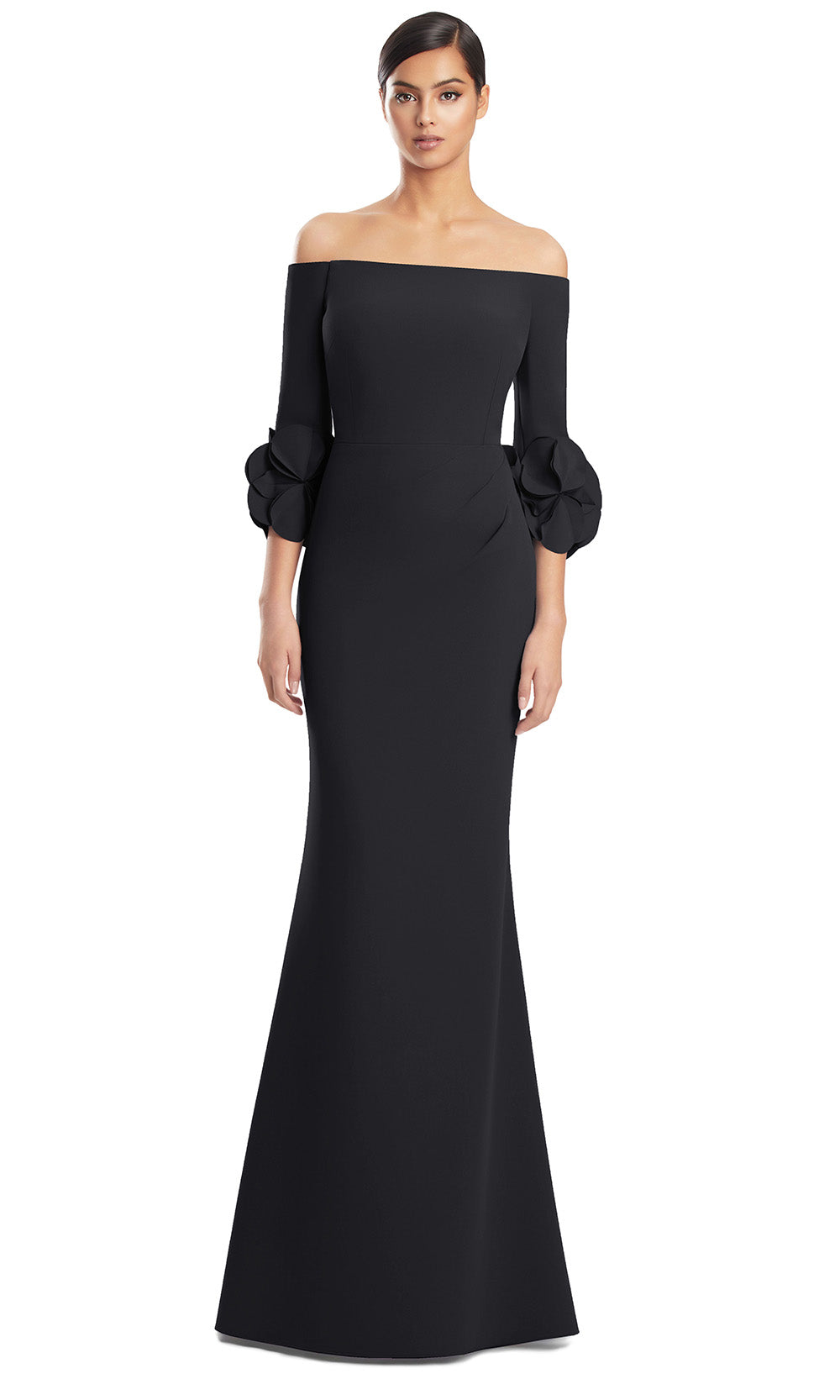 Off-Shoulder Long Crepe Evening Gown by Alexander by Daymor 3251S26 in Black