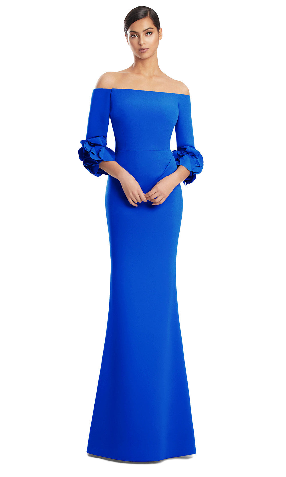 Off-Shoulder Long Crepe Evening Gown by Alexander by Daymor 3251S26 in Blue
