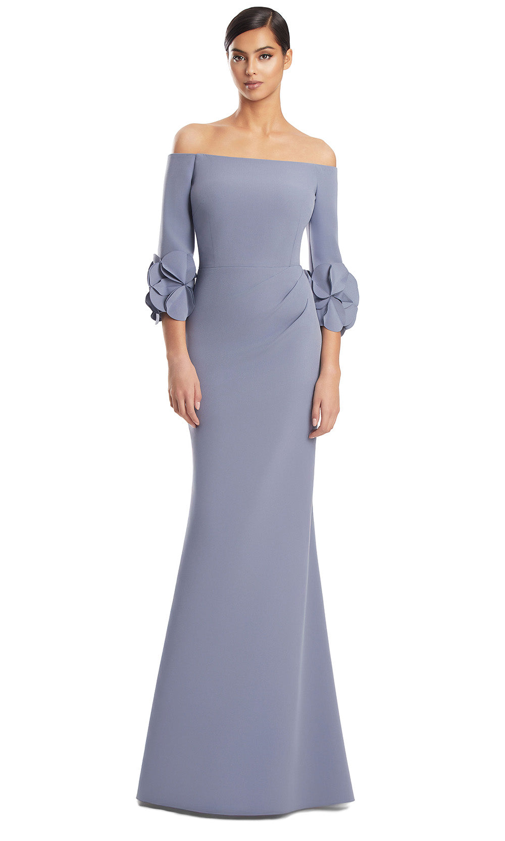 Off-Shoulder Long Crepe Evening Gown by Alexander by Daymor 3251S26 in Delphi Blue
