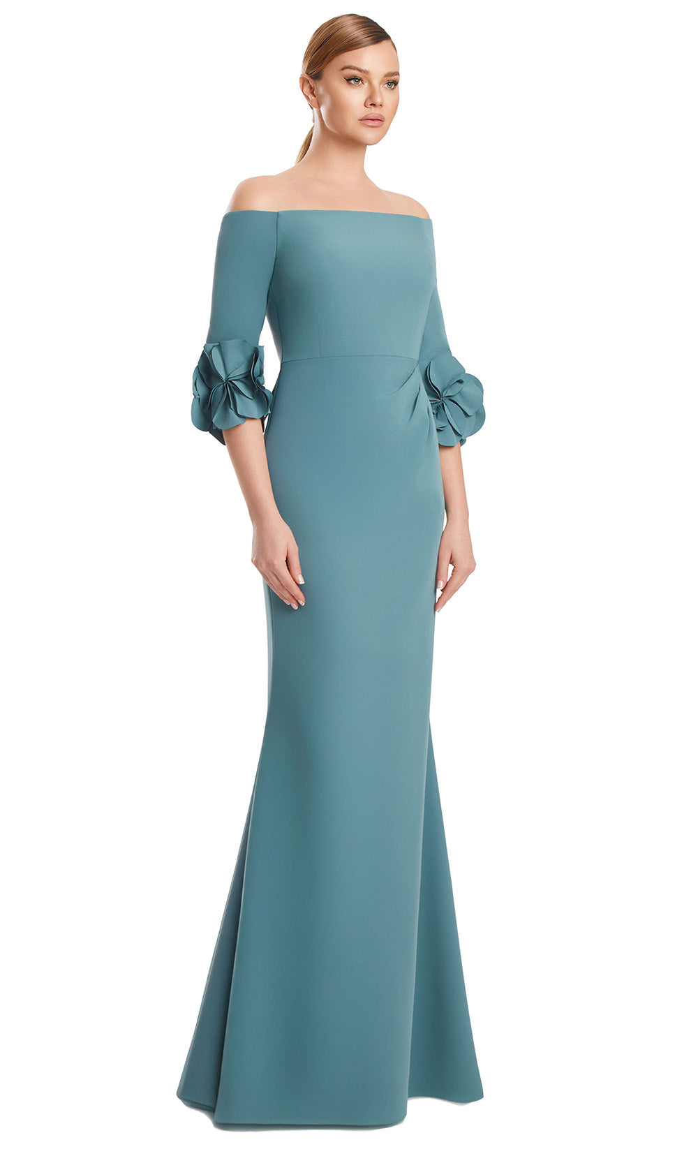 Off-Shoulder Long Crepe Evening Gown by Alexander by Daymor 3251S26 in Sage