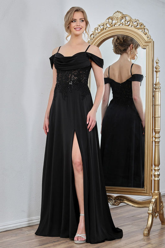 Prom Dresses A Line Long Formal Pleated Corset Evening Prom Dress Black