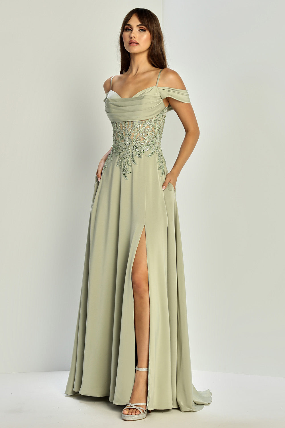 Adora Design3251 A Line Long Formal Pleated Corset Evening Prom Dress