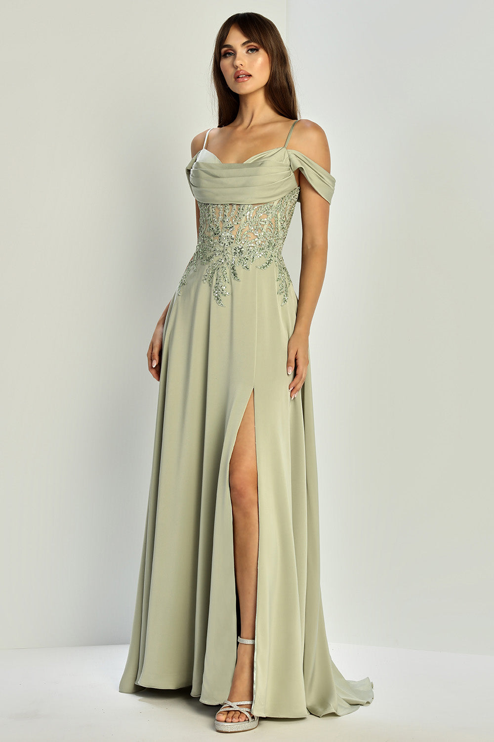 Adora Design3251 A Line Long Formal Pleated Corset Evening Prom Dress