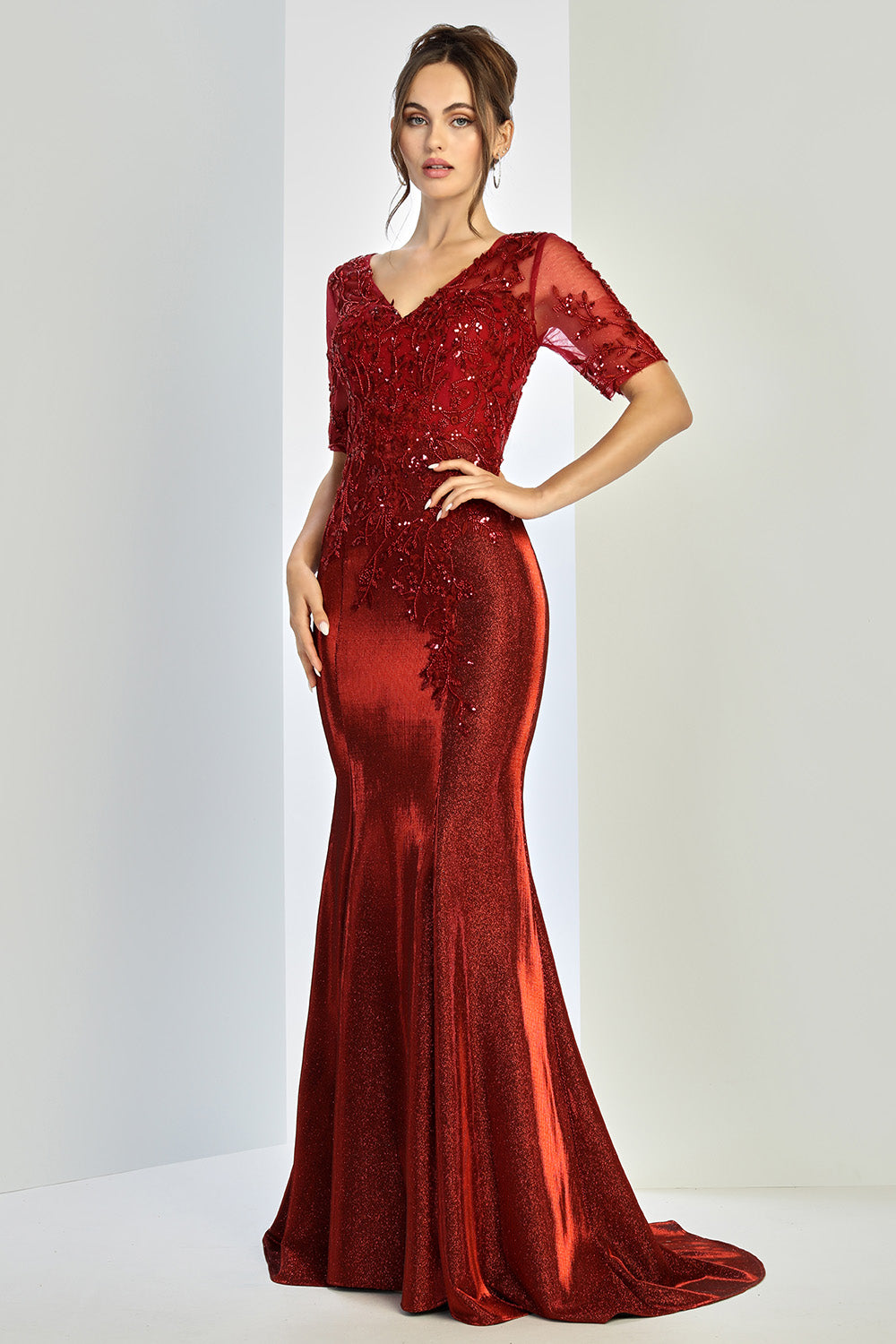 Plus Size Dresses Fitted Long Formal Plus Size Evening Dress Burgundy