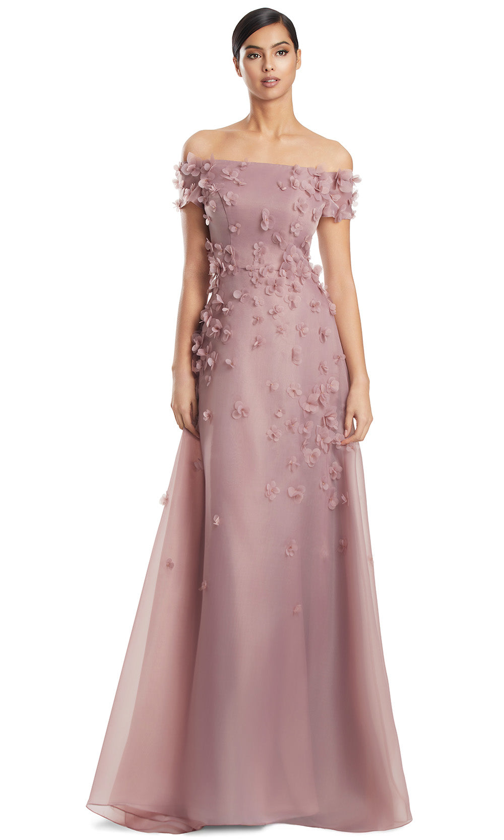 Off-Shoulder Floor-Length Embellished Gown by Alexander by Daymor 3253S26 in Frappuccino