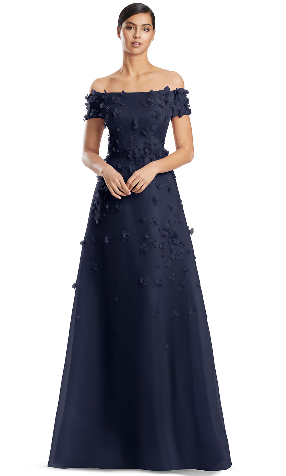 Off-Shoulder Floor-Length Embellished Gown by Alexander by Daymor 3253S26 in Navy