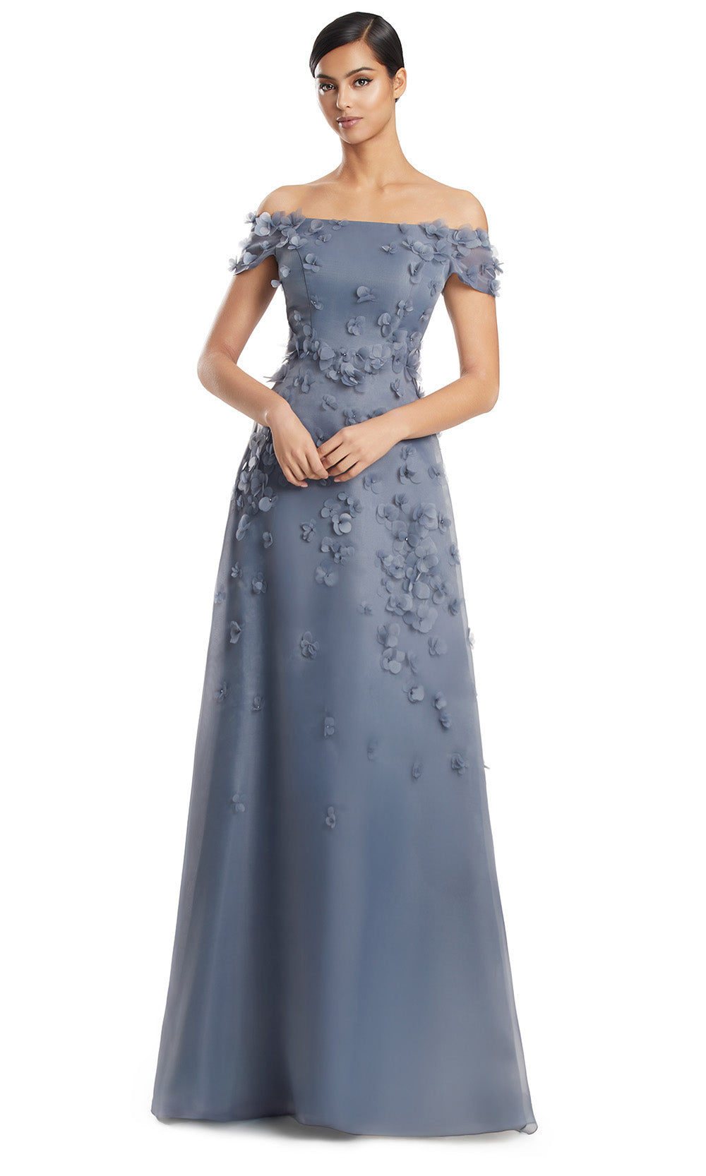 Off-Shoulder Floor-Length Embellished Gown by Alexander by Daymor 3253S26 in Slate