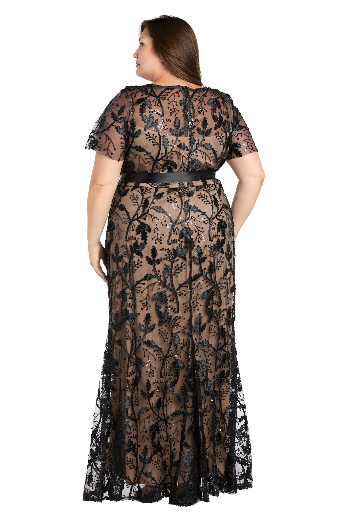 Plus Size Dresses Floral Long Formal Plus Size Dress Black/Nude