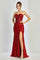 Prom Dresses Glitter Long Formal Pleated Slit Prom Dress Burgundy
